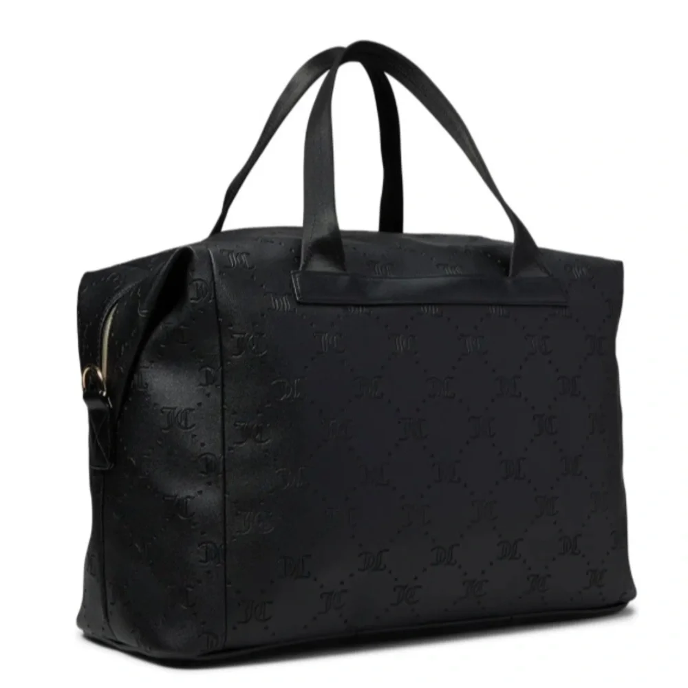 Juicy Couture Black Embossed Bag NEW Bestseller Word Play Overnighter travel bag